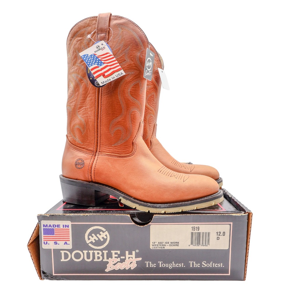 Double-H AG7 Ice Work Western Boots Mens 12 D Ochre Leather USA New 1519